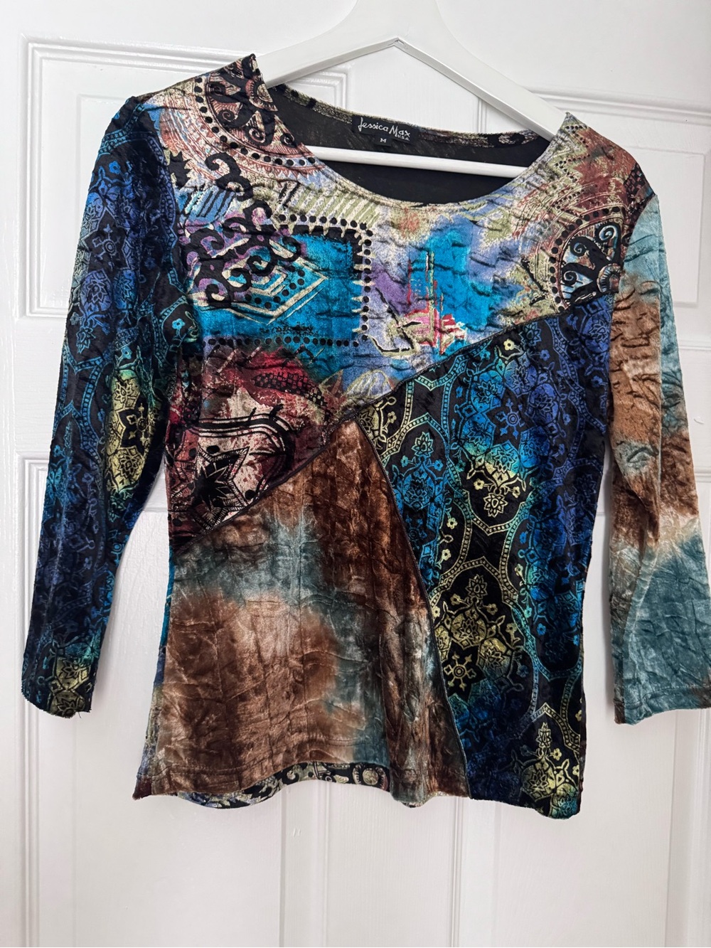 Y2K Vintage 2000’s velvety Multicolor Patterned Women's Top - Blue & Brown